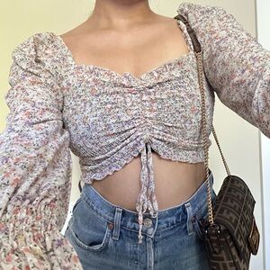 Papermoon Floral Ruched Puff Sleeve Crop Top